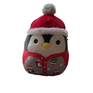 Squishmallows Luna Penguin with Santa hat & wearing pajamas